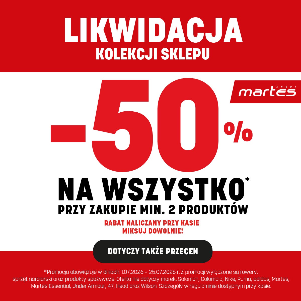 Likwidacja kolekcji w wybranych sklepach stacjonarnych Martes Sport!